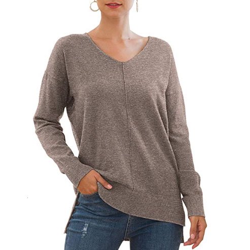 Suéter de punto informal para mujer suéter de punto con abertura lateral suéter superior puños acanalados cómodos cuello en V para Club para dama para el hogar ANGGREK Otros