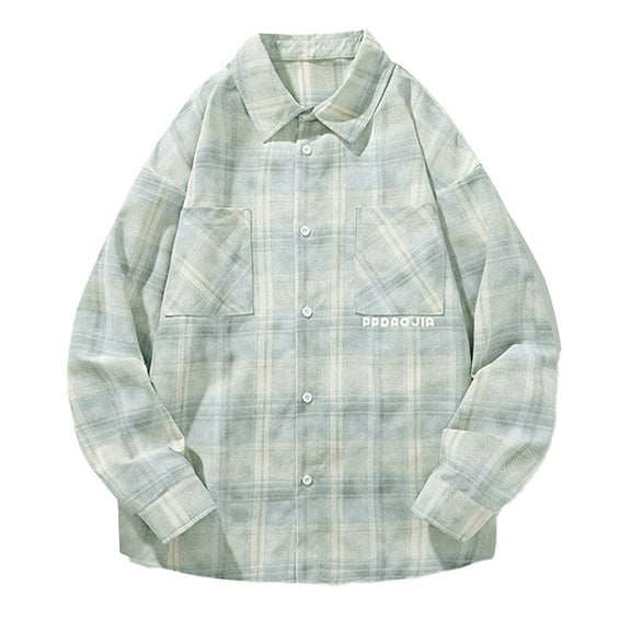 M-5X Big & Tall Shirts for Men with Pocket Long Sleeve Plus Size Button-Down Shackets T-Shirts Mens Casual Plaid Printed Work T Shirt Tops