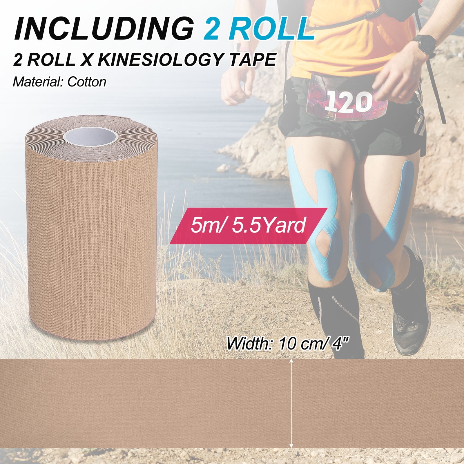 Uxcell Kinesiology Tape, Adhesive Cotton Sports Muscle Support Tape Waterproof Elastic Tape for Knee Ankle Wrist Light Skin Color