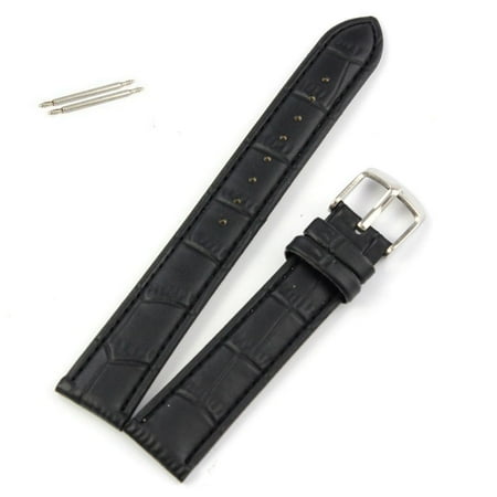 - 18mm Leather Strap Steel Buckle Wrist Watch Band Black