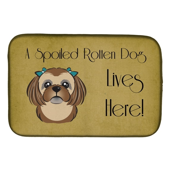 Chocolate Brown Shih Tzu Spoiled Dog Lives Here Dish Drying Mat