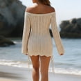 thumbnail image 5 of Ankishi Crochet Beach Cover Up Women Off Shoulder Long Sleeve Beach Swimsuit Coverup Knit Bodycon Dress for Vacation, 5 of 6
