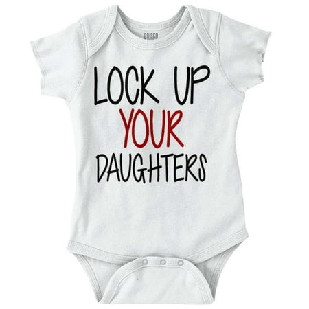 

Lock Up Daughters Cute Funny Handsome Son Baby Bodysuit Jumper Boys Brisco Brands