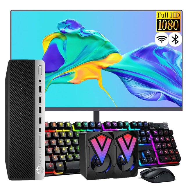 HP EliteDesk 705 G4 SFF Computadora de Escritorio, 24 Pulgadas Full HD Monitor, AMD Ryzen 3 Pro 2200GE hasta 3,7GHz, 16GB DDR4 RAM, 256GB SSD, WiFi, Bluetooth, Windows 10 Pro (Reacondicionado)