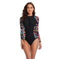 thumbnail image 1 of Traje de baño de una pieza sexy para mujer, traje de baño de manga larga con cremallera y estampado de aguas termales para surf y buceo para mujer, 1 of 6