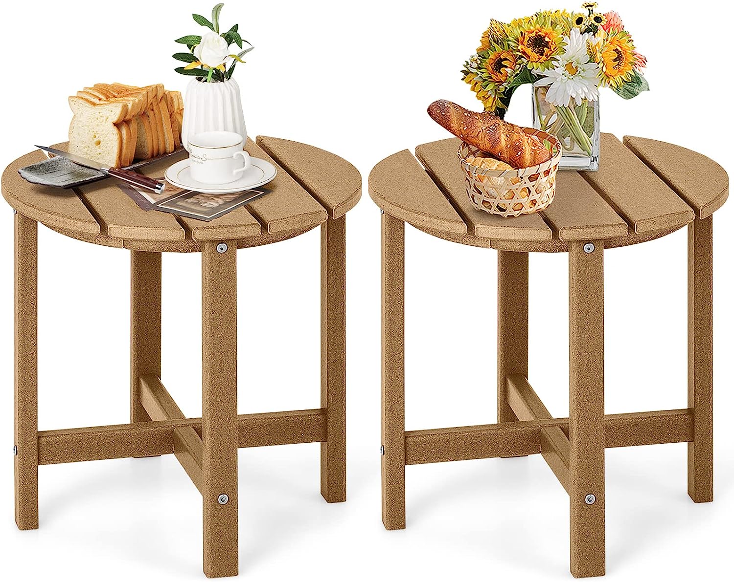 Round Outdoor Side Table, 18 Inch Weather Resistant HDPE Adirondack