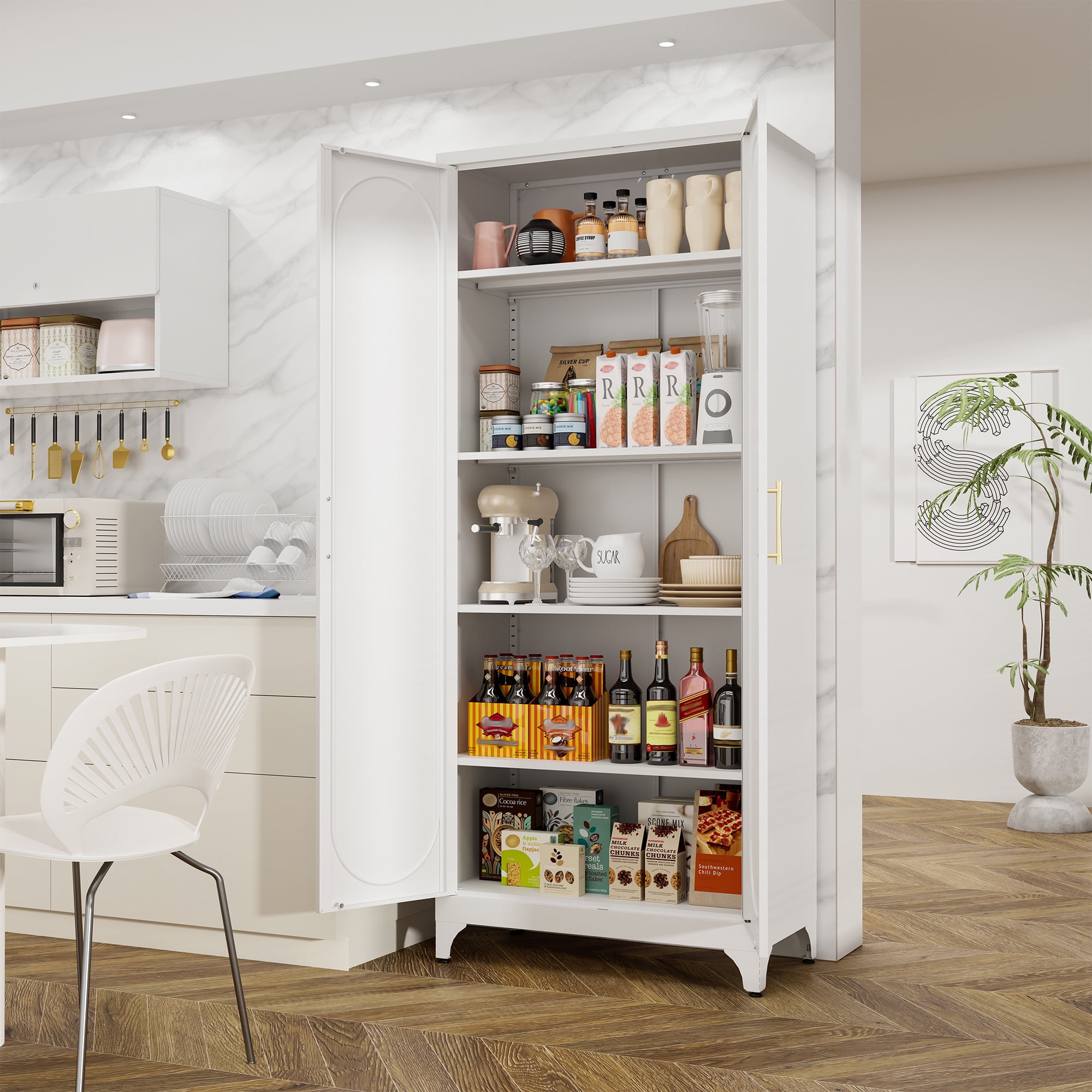 Polup 75" H Metal Storage Cabinet with 2 Doors, 4 Adjustable Shelves