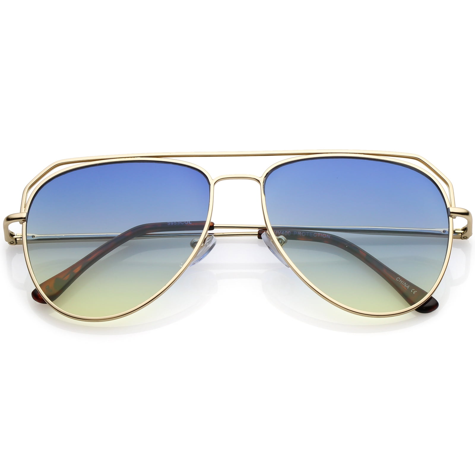 Modern Aviator Sunglasses Open Metal Double Crossbar Gradient Flat Lens ...