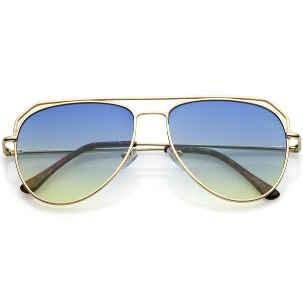 Modern Aviator Sunglasses Open Metal Double Crossbar Gradient Flat Lens ...