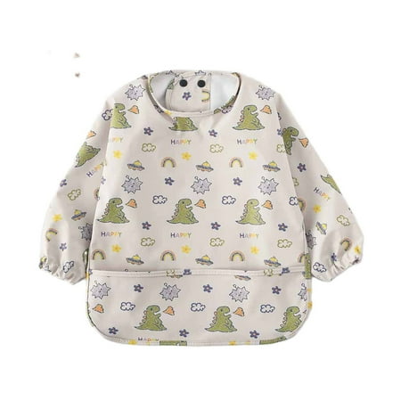 

Wearable Bib Waterproof Long Sleeve Bib PU Leather Washable Smock Bib with Pocket
