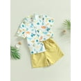 thumbnail image 3 of Bagilaanoe 2pcs Toddler Baby Boys Hawaii Outfits Print Short Sleeve Shirt Tops + Shorts 9M 12M 2T 3T 4T 5T Kids Summer Short Pants Set, 3 of 9