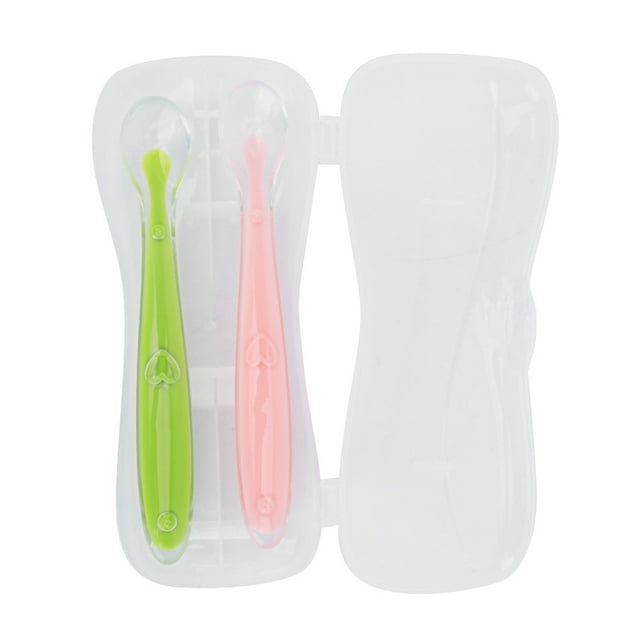 Soft Spoons,2PCS/Set Silicone Baby Spoons Soft Tip Spoons for Babies over 4 months old with Box, Silicone Spoons