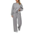 thumbnail image 2 of Huankd 2 Piece Sets for Women Spring Trendy Long Sleeve Sweatshirt Wide Leg Pants Loungewear Set Matching Sweatsuit Light Gray S, 2 of 5