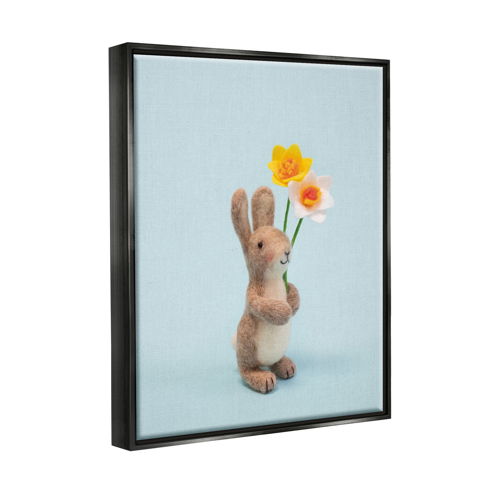 Stupell Industries Spring Bunny Floral Daffodils Holiday Photography Black Floater Framed Art Print Wall Art