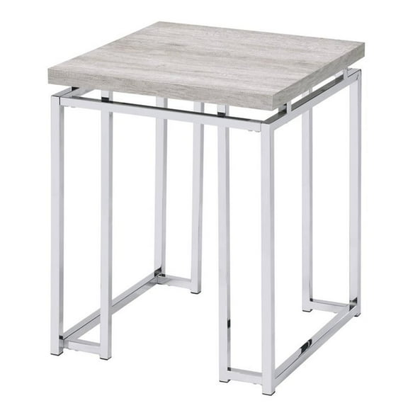 Bowery Hill Contemporary Wood End Table in Natural Oak & Chrome