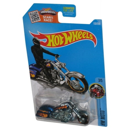Hot Wheels HW Moto 3/5 (2015) Bad Bagger Blue Flames Motorcycle Bike 133/250