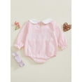 thumbnail image 4 of ZINTAOZT Baby Girl Valentine Outfit Plaid Romper Heart Embroidery Doll Collar Long Sleeve Bodysuit Spring Clothes 0-2T, 4 of 8