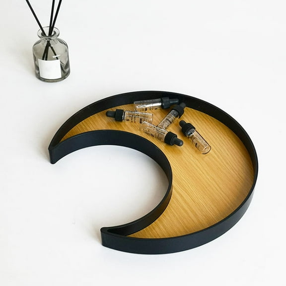 Visland Moon Serving Tray Jewelry Display Stand Wood Grain Aromatherapy Candle Organizer Food Plate