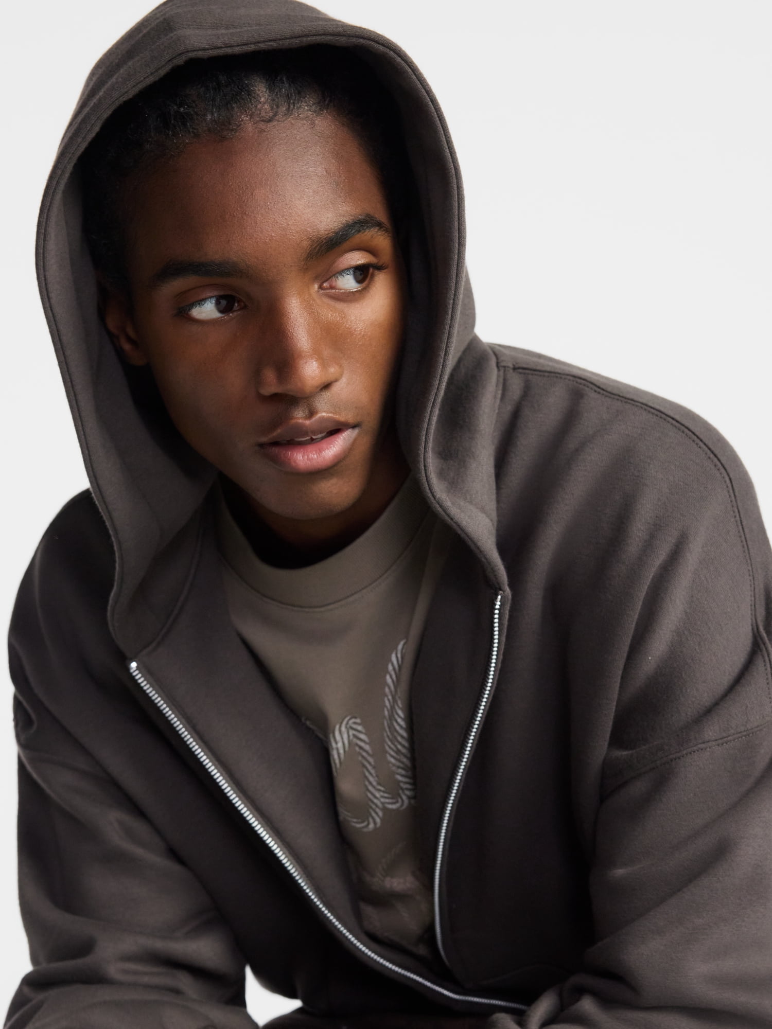 No Boundaries Boxy Oversized Fit Fleece Zip Hoodie Sweatshirt with Long Sleeves, Men's XS-4XLT