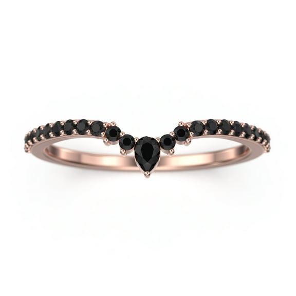 Wedding Band 0.28ct Pear and Round Cut Black Diamond Moissanite Ring 18K Rose Gold Over Silver