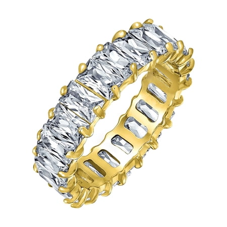 Bling Jewelry Womens Clear Baguette CZ Eternity Wedding Band Ring Gold Plated Sterling Silver