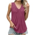 thumbnail image 2 of Women's Tank Tops Under $10 Free Shipping Lightweight On Sale Fashionable V-neck Sleeveless Casual Camisole Pleated Top, 2 of 9