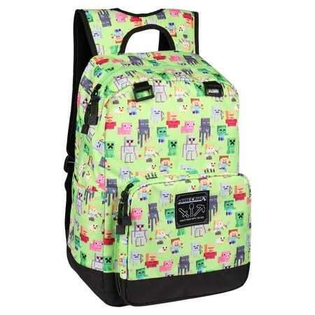 JINX Minecraft Overworld Sprites Kids Backpack (Green, 17") for School, Camping, Travel, Outdoors & Fun