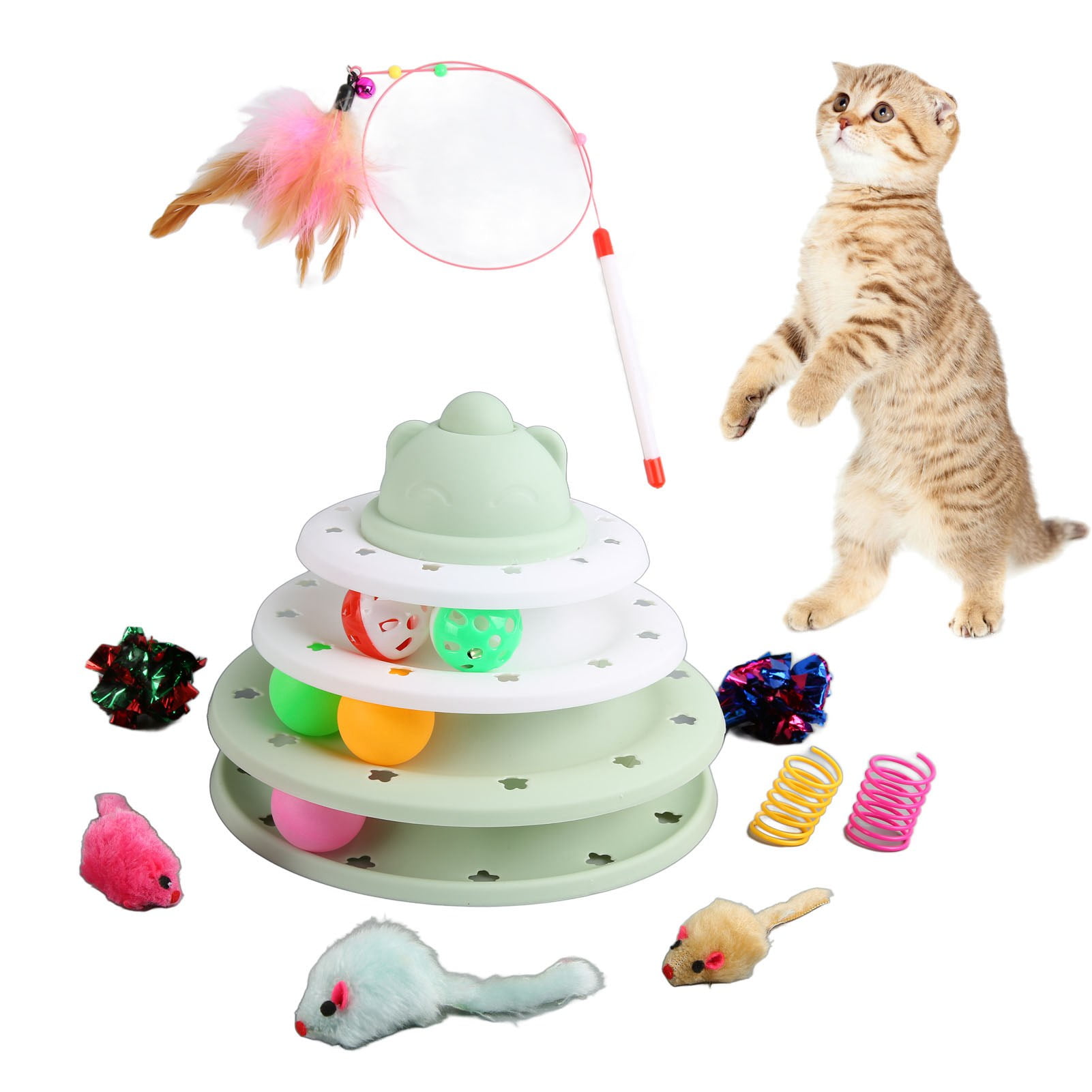 FitBest Kitten Roller Toys Set 3 Layer Tower Rounded Corners Interactive Cat Turntable Toy Set For Cats Kittens,Cat Turntable Toy,Kitten Roller Toys Set