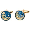 thumbnail image 1 of Gemelos con forma de luna esmaltada en azul metalizado para hombre, con detalles dorados, 1 of 2