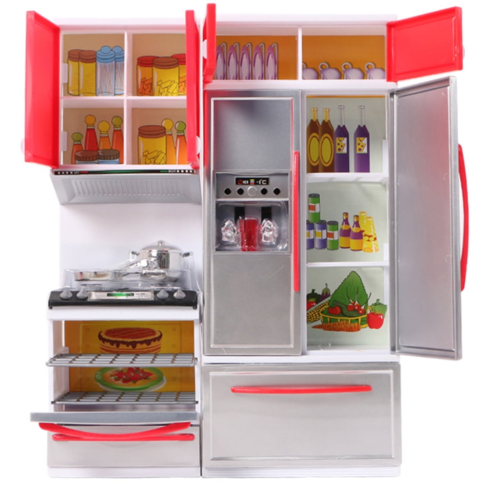 Trayknick Barbie Dream House Pretend Play Cooking Toy Mini Doll House furniture Led Music Stove Fridge Kids Gift Girl Doll Furniture Pink 1 Set
