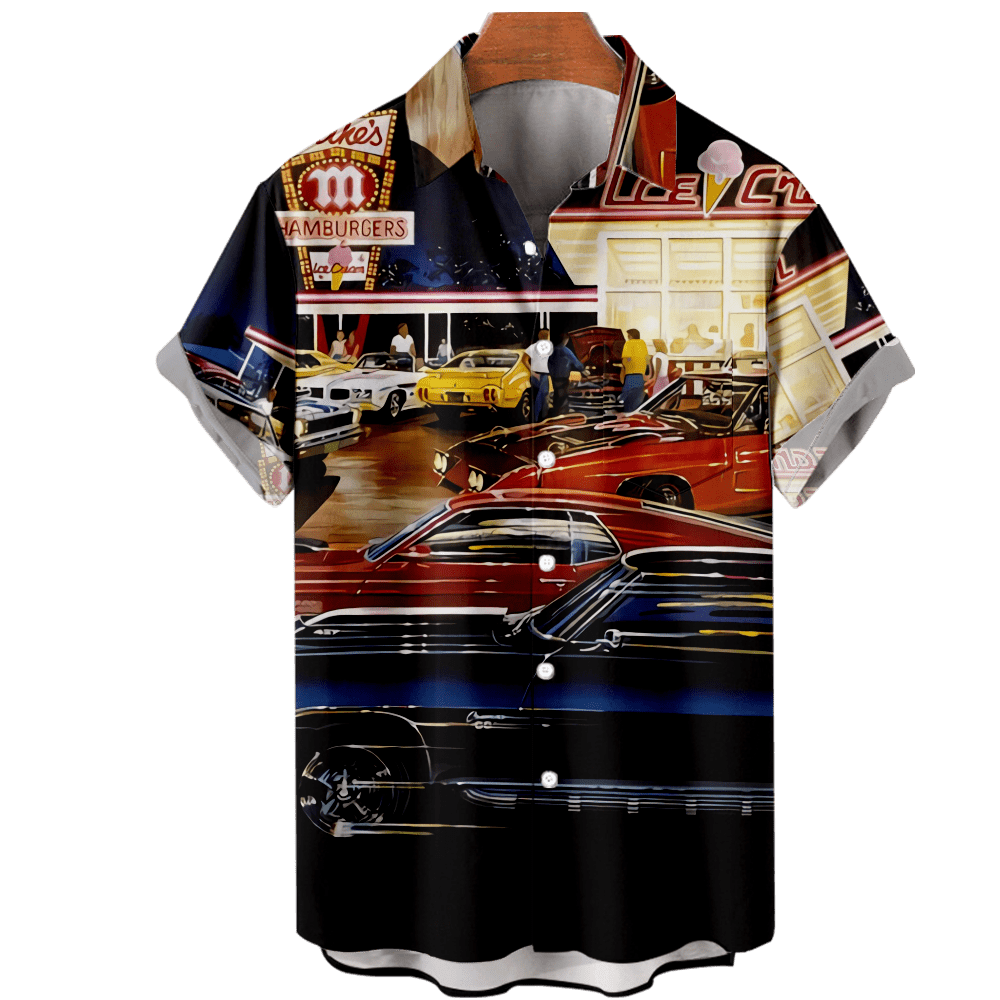 OBOSOE Men's Auto Car Button Up Shirts Short Sleeve Classic Print T