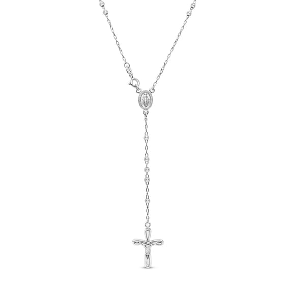 SuperJeweler Sterling Silver Rosary Cross Necklace With Y Strand on 3mm Ball Chain, 18 Inches For Women