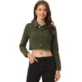 thumbnail image 1 of Chaqueta vaquera Allegra K recortada lavada con botones deshilachados Verde Oliva S, 1 of 6