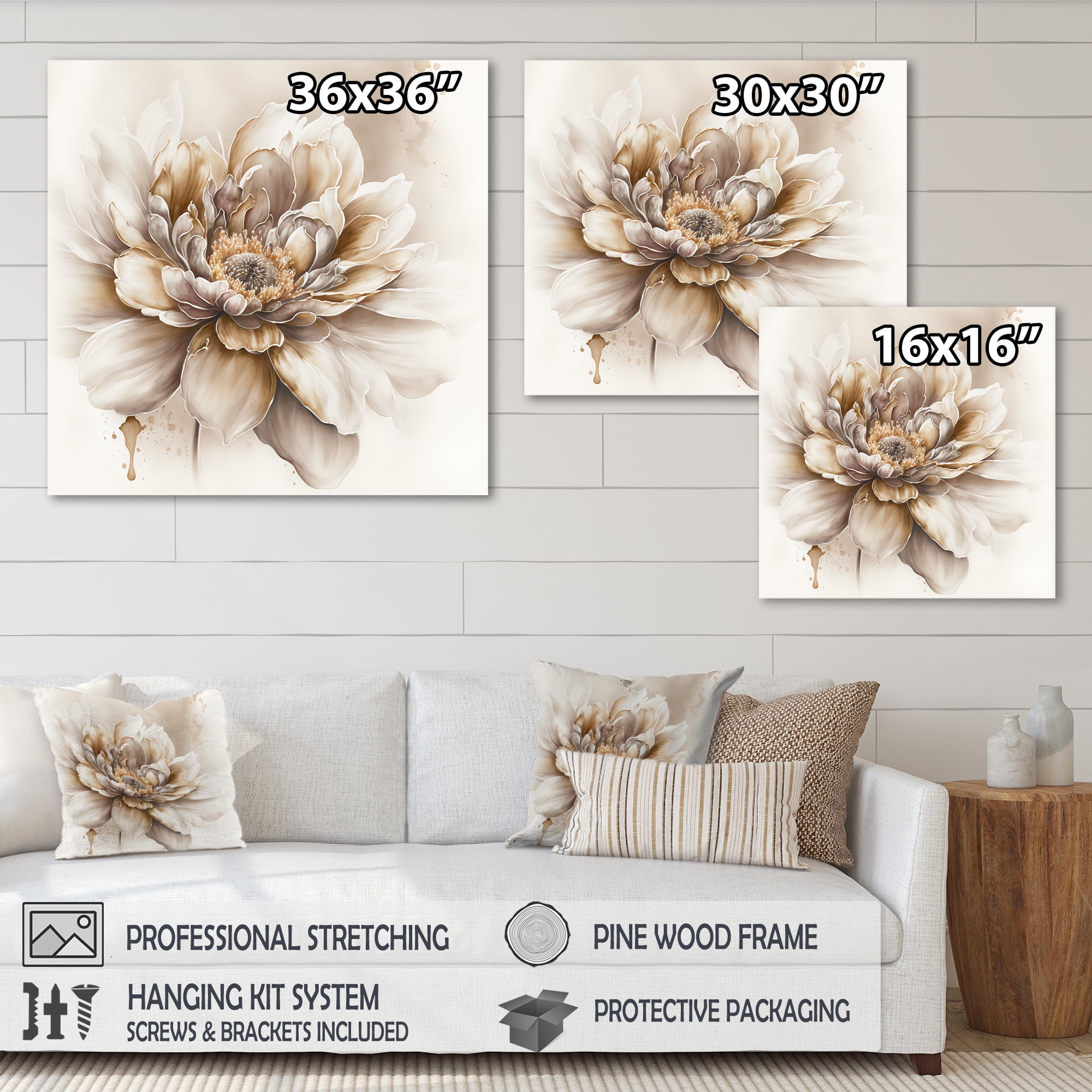 Designart Blooming Beige Floral Design V Canvas Wall Art