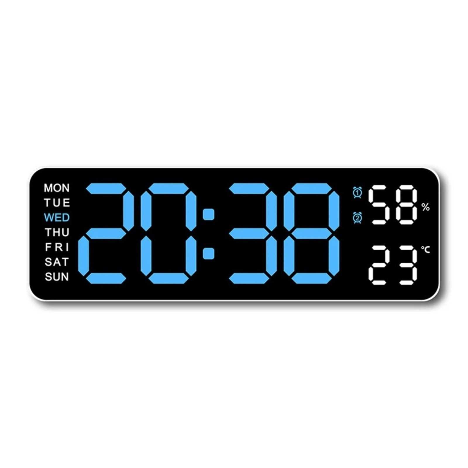 Large Digital Wall Clock with Temp Humidity, Dual Alarm LED Desk Clock - BLUE
