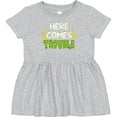 thumbnail image 3 of Inktastic Here Comes Trouble Girls Baby Dress, 3 of 5