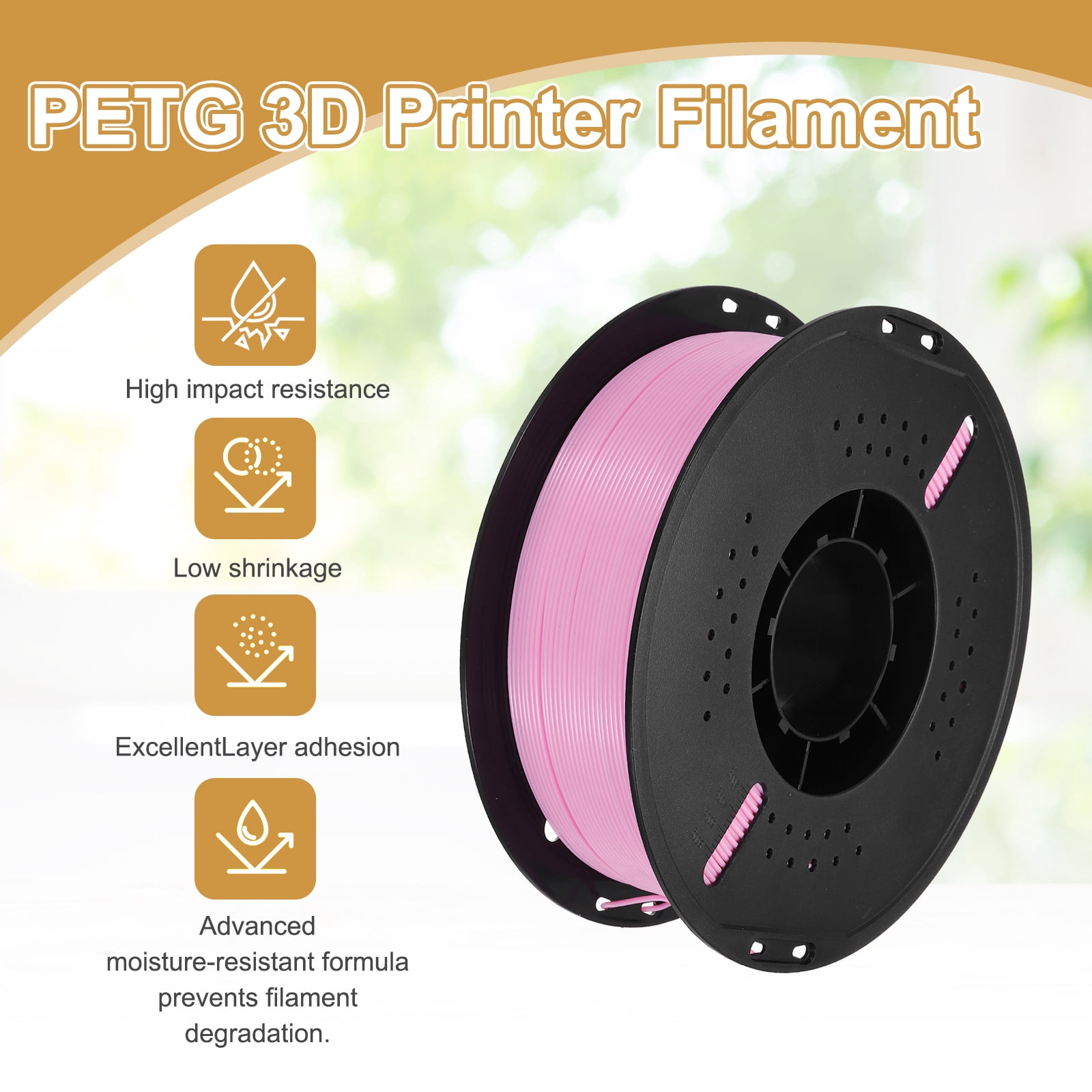 Uxcell PETG 3D Printer Filament High Precision Moistureproof Superior Toughness Glossy Filament Metal Silver for Printers Pink