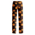 thumbnail image 5 of WTOBBY Women's Fashion Loose Halloween Print Casual Pants Home Sleep Pants without Drawstring Elastic Waist Comfy Straight Yoga Trousers for Lounge,Ginger 2XL, 5 of 7
