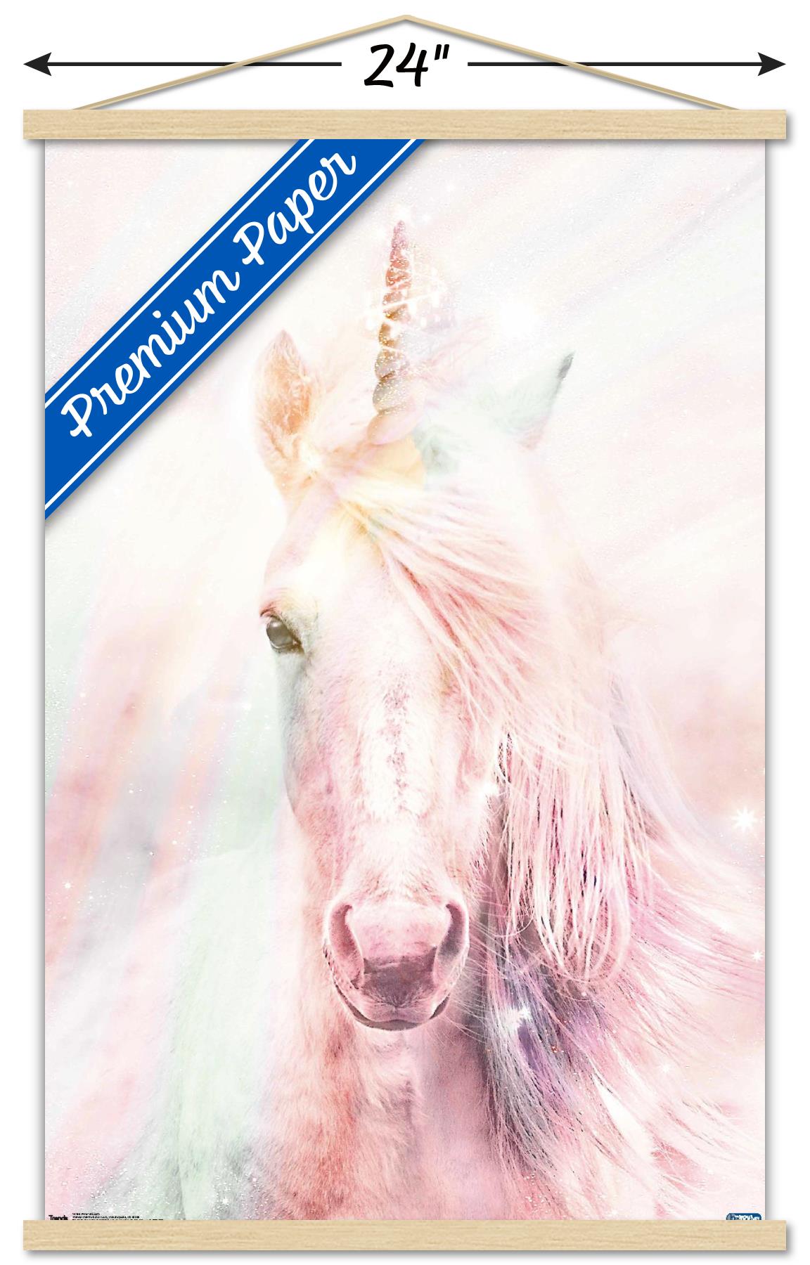 Pink Unicorn Wall Poster with Wooden Magnetic Frame, 22.375" x 34"