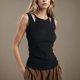 thumbnail image 1 of mfyjkho Tops Para Salir Para Mujer, Camiseta Informal Sin Mangas Con Bolsillo Y Cuello Redondo De Color Liso Para Mujer De Verano Tops Para Hacer Ejercicio S, 1 of 6
