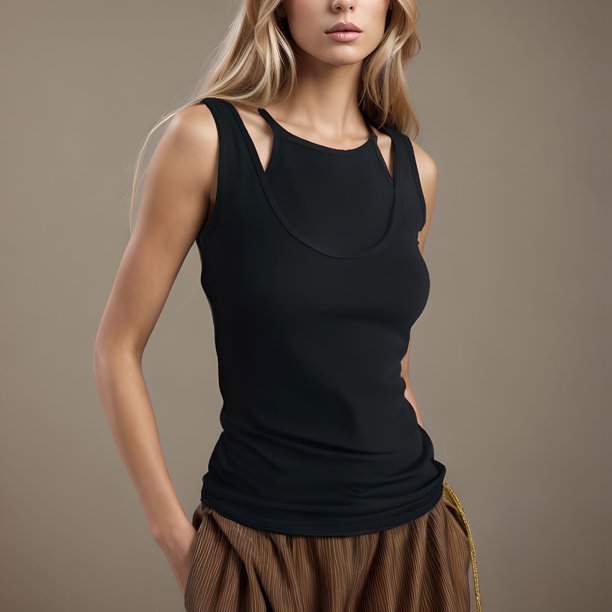 mfyjkho Tops Para Salir Para Mujer, Camiseta Informal Sin Mangas Con Bolsillo Y Cuello Redondo De Color Liso Para Mujer De Verano Tops Para Hacer Ejercicio S