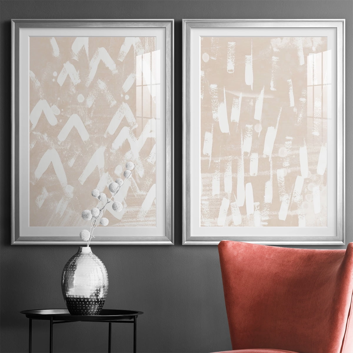 Wexford Home Earth Etching III Premium Framed Print, 30.5" x 42.5" - Ready to Hang, Silver (Set of 2)