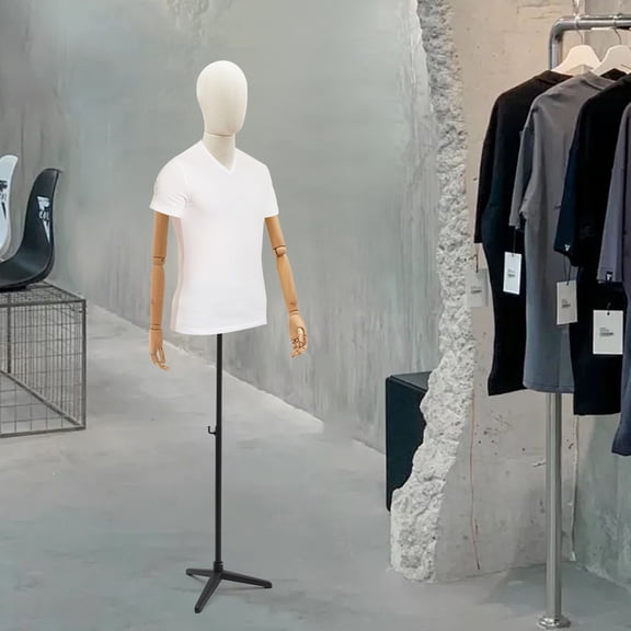 Male Dress Form Display, 53-76in Adjustable Height Poseable Mannequin, Spring-Loaded Arms & Tripod Base, Ideal for Clothing Stores, Jewelry Shops & Tailoring