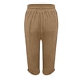 thumbnail image 7 of Wlynlyn Capri Pants for Women Casual Wide Leg Capris Solid Color Flowy Waisted Drawstring Summer Linen Pants with Pockets, 7 of 7