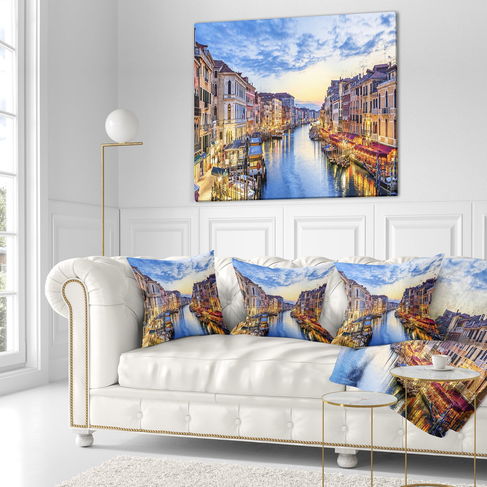 Designart Grand Canal Panorama - Landscape Photography Throw Pillow - 18x18