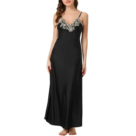 

cheibear Womens Lace Satin Sleeveless Nigthgown Sleepwear Pajama Dress