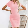 thumbnail image 2 of ZVNAΖH Women's Summer Casual Short Sleeve V Neck Collared Ribbed Knit Tummy Control Bodycon Mini Dress, 2 of 4
