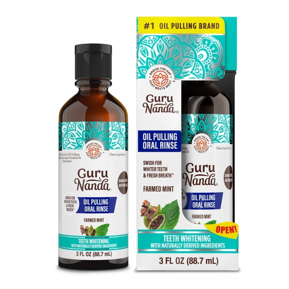 GuruNanda Oil Pulling with Cocomint & Essential Oils & Vitamins D, E, K2 - Travel Size - 3 Fl oz