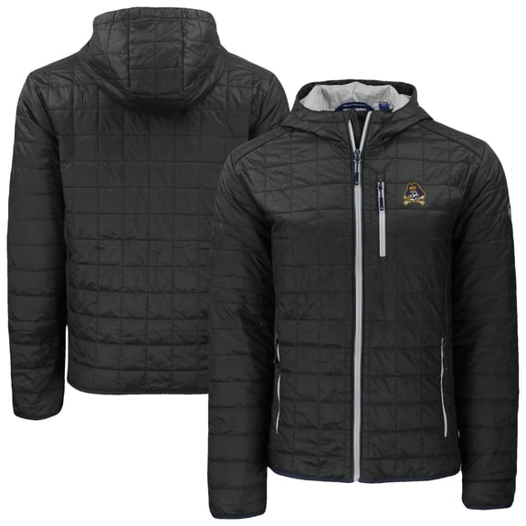 Men's-Cutter & Buck Black ECU Pirates Rainier Eco PrimaLoft Hooded Full-Zip Jacket