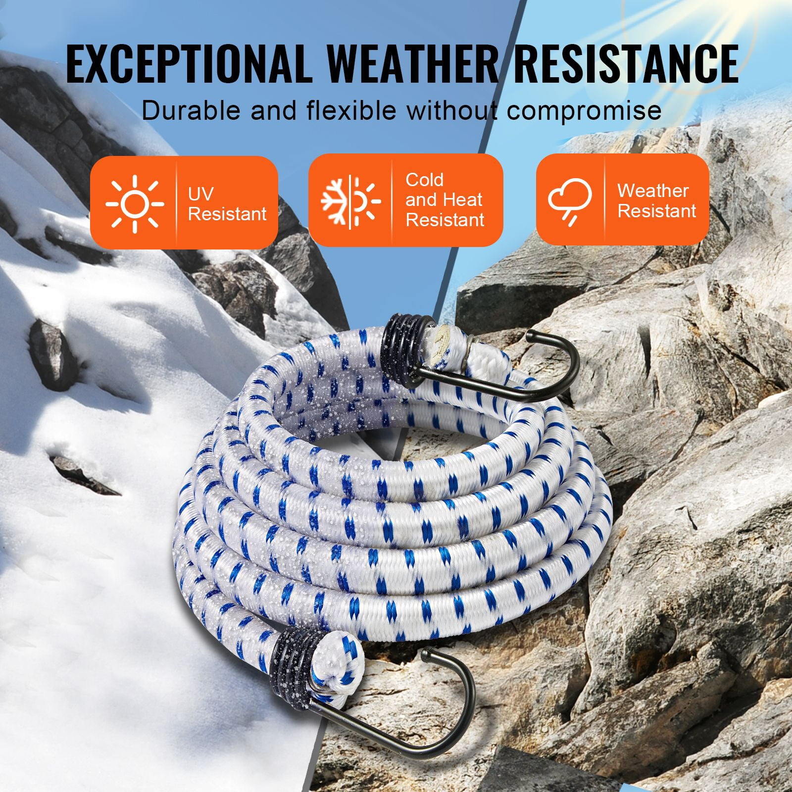 Bungee Cords Set Heavy-Duty Elastic Straps Weather Resistant High-Strength Hooks for Home Outdoor Use